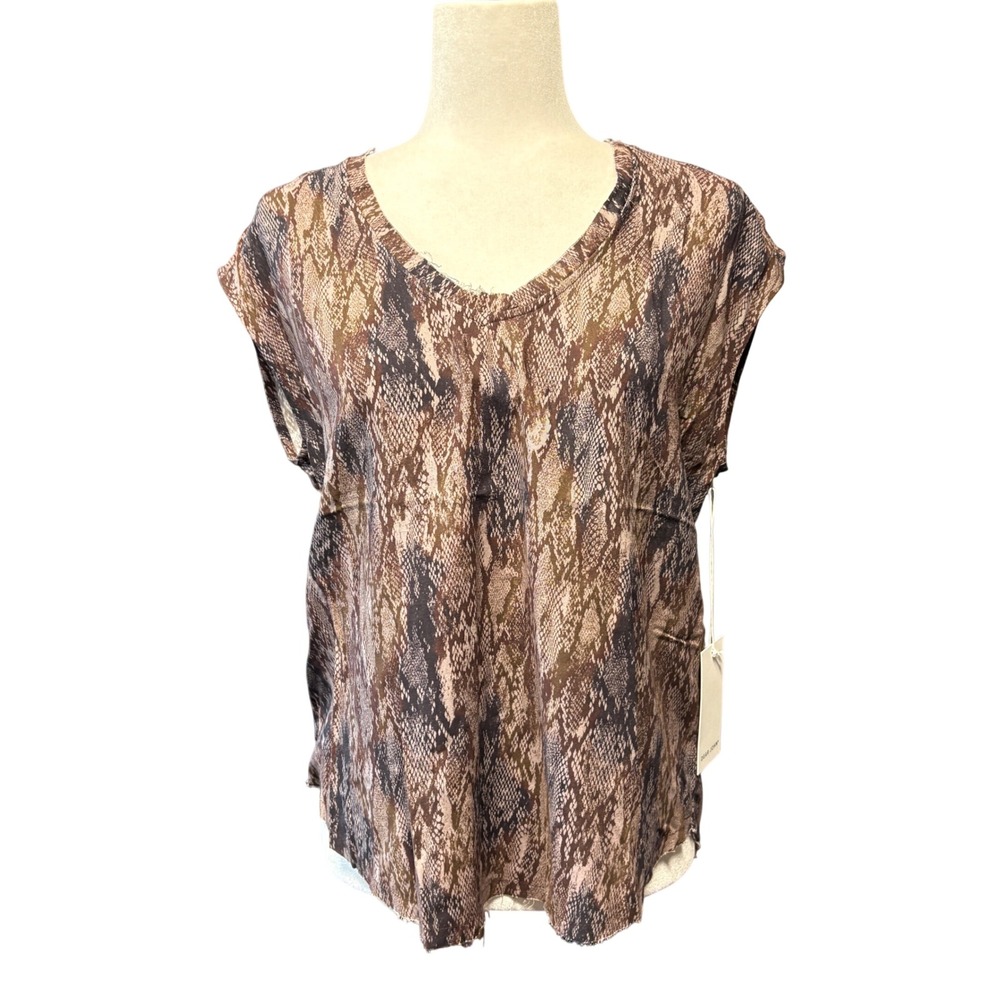 Dear John Yanis Balsamic Snake Print V-Neck Cap Sleeve‎ Top Brown Women's M NWT